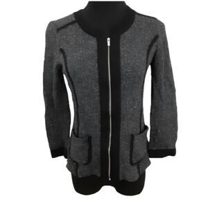Banana Republic Wool Blend Zip Front Fitted Cardigan Sweater Silk Gray S Twee